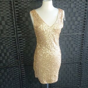 Sleeveless Sequin V-Neck Party Dress in Rose Gold